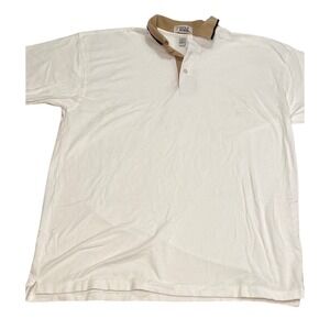 Golf Where Mens XL White Mercerized Cotton Pique Polo Shirt Tan Contrast Collar